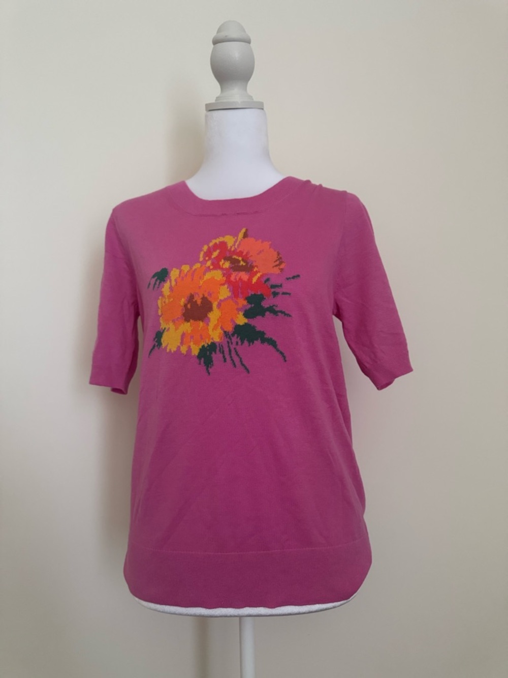 J. Crew Pink Short-Sleeve Floral sweater cotton wool blend nwt size medium women